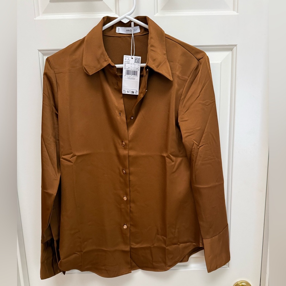 Mango Women's Tan Button-Down Shirt